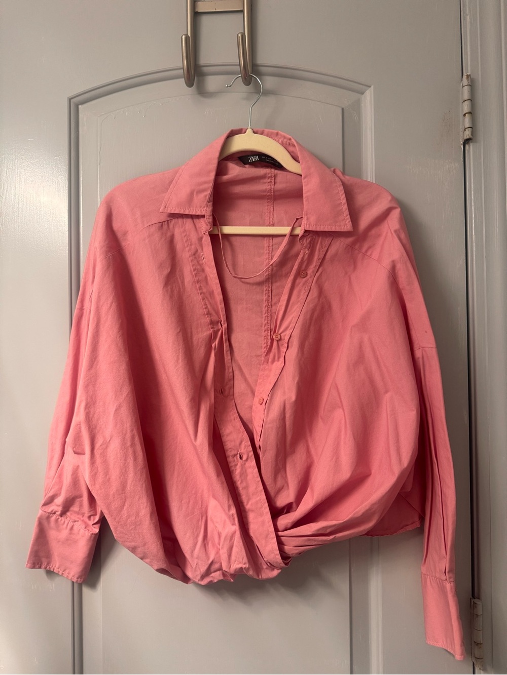 Zara Rose Pink Draped Button-Down Shirt